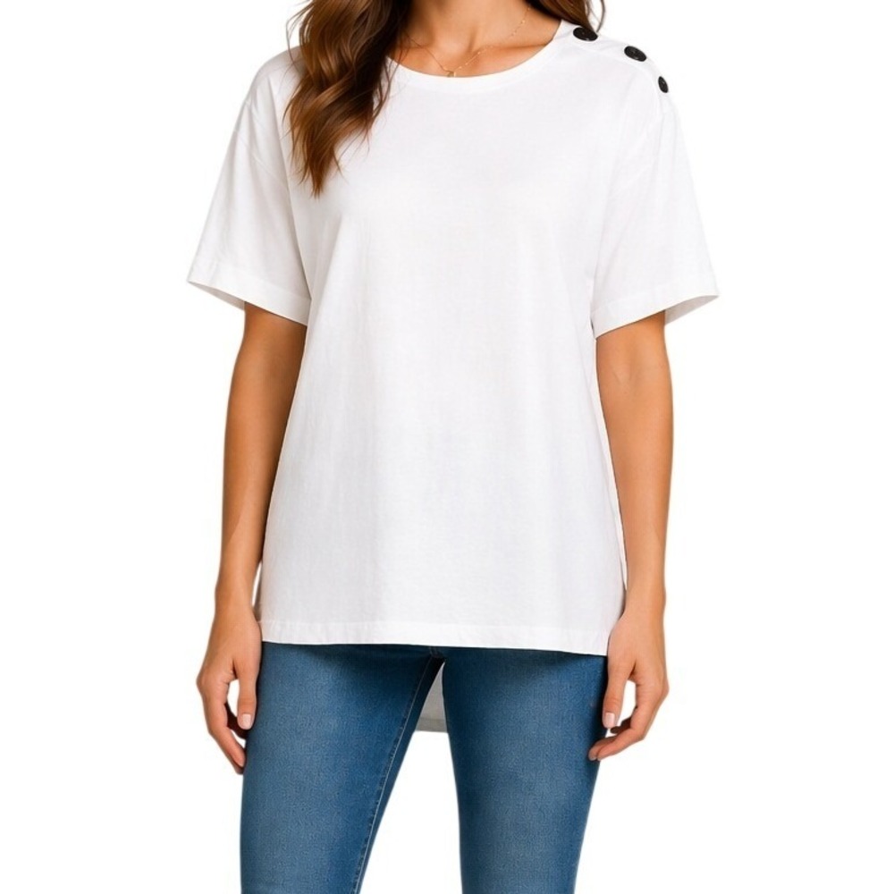 Pari Passu White Elevated Cotton Tee Plus Size‎ 18 Minimalist Boxy Top